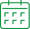 Icône de calendrier vert sur fond noir, représentant un agenda ou un emploi du temps pour la planification de dates et événements.