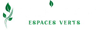 Logo DEDINGER Espaces Verts. Texte blanc avec une plante verte stylisée à gauche et une feuille sur le 'I'. Identité visuelle paysagiste.